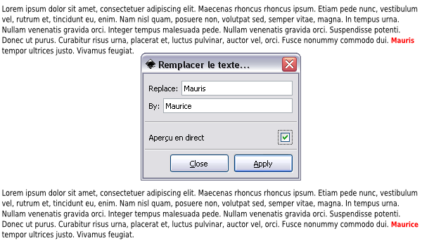 Exemple de remplacement de texte